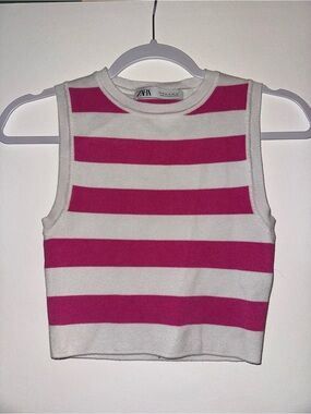 ZARA Pink & White Striped Knit Tank Top